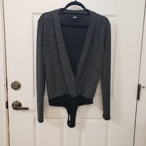 PAIGE Metallic Black Wrap Bodysuit